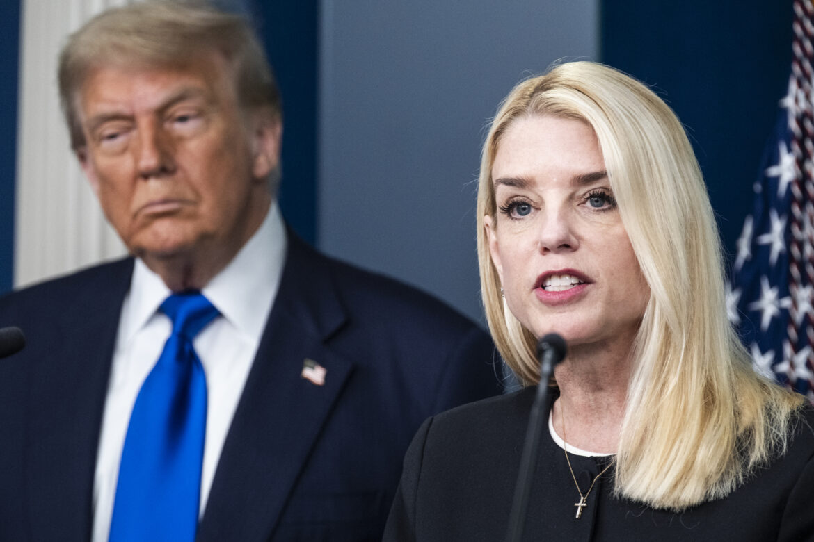 Attorney General Pam Bondi briefed President Donald Trump on the status of the Epstein files, revealing that his name, among others, was in them. (Pete Marovich/The New York Times)